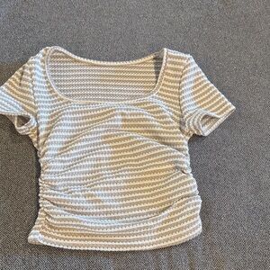 SHEIN Cream and White Striped Short Sleeve Top